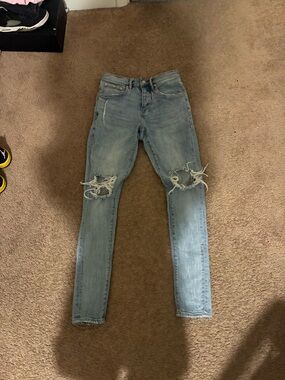 Purple Snow Men’s Skinny Ripped Light Blue Jeans